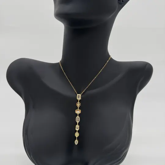 Çelik Yedi Element Y Kolye Gold Taşlı Detay - 4