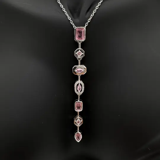 Çelik Yedi Element Y Kolye Silver Pembe Taş Detay - 2