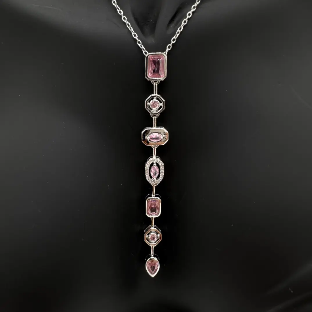 Çelik Yedi Element Y Kolye Silver Pembe Taş Detay - 2