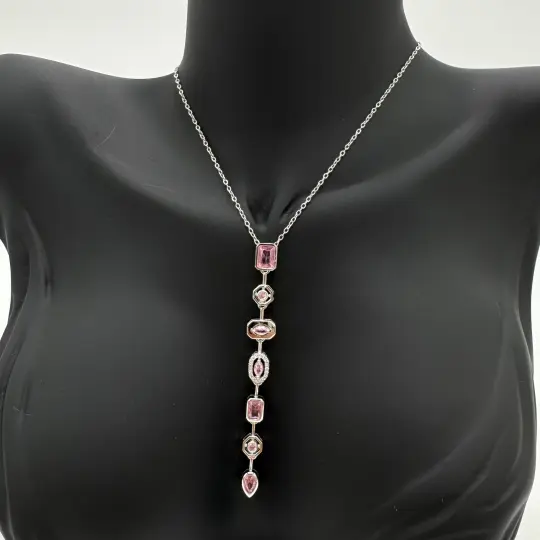Çelik Yedi Element Y Kolye Silver Pembe Taş Detay - 3