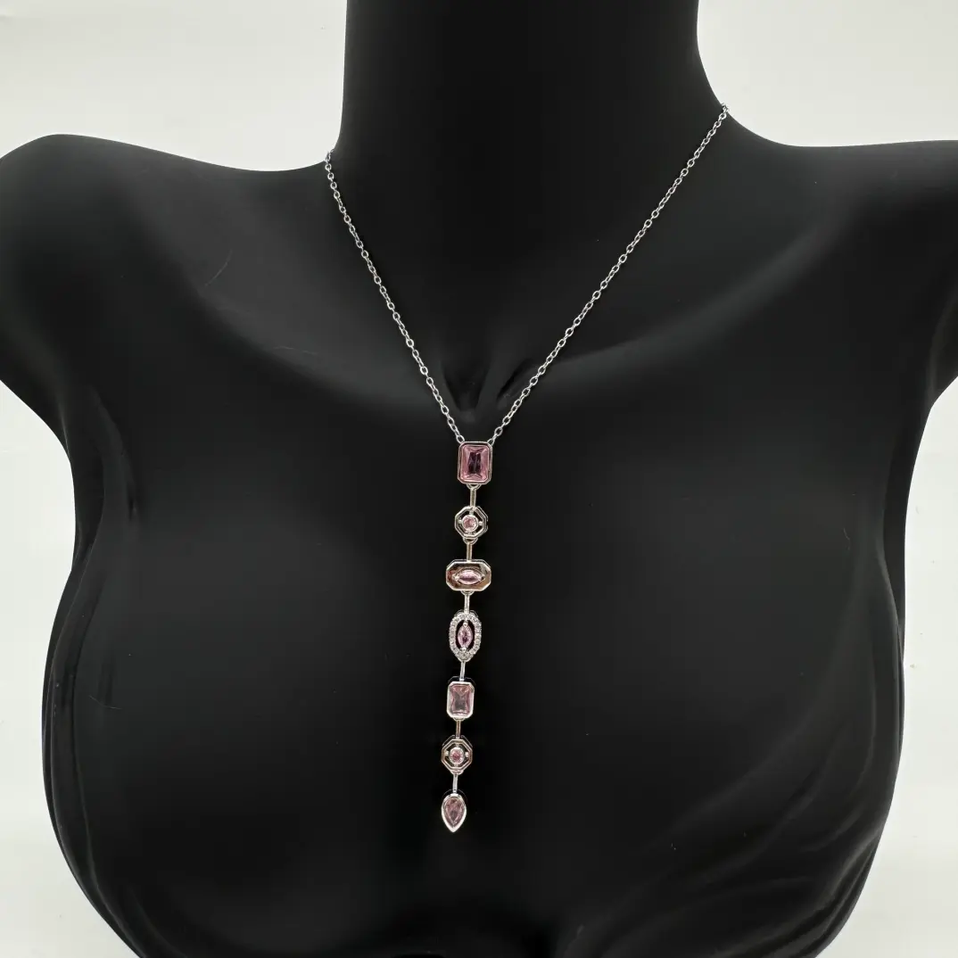Çelik Yedi Element Y Kolye Silver Pembe Taş Detay - 4