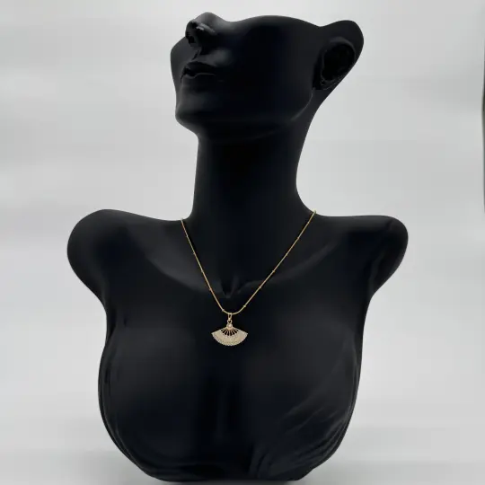 Çelik Yelpaze Beyaz Trend Model Gold Kolye - 1