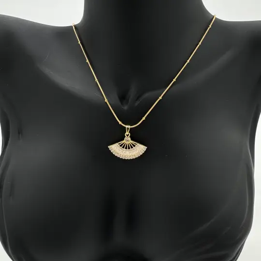 Çelik Yelpaze Beyaz Trend Model Gold Kolye - 3