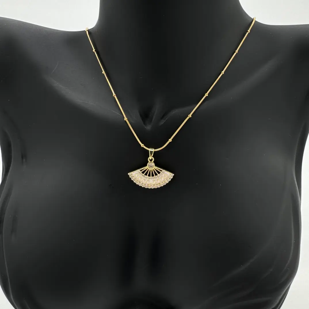Çelik Yelpaze Beyaz Trend Model Gold Kolye - 3