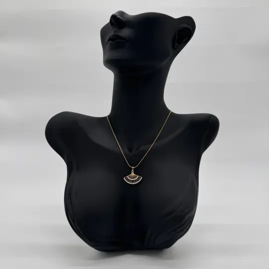 Çelik Yelpaze Siyah Trend Model Gold Kolye - 1