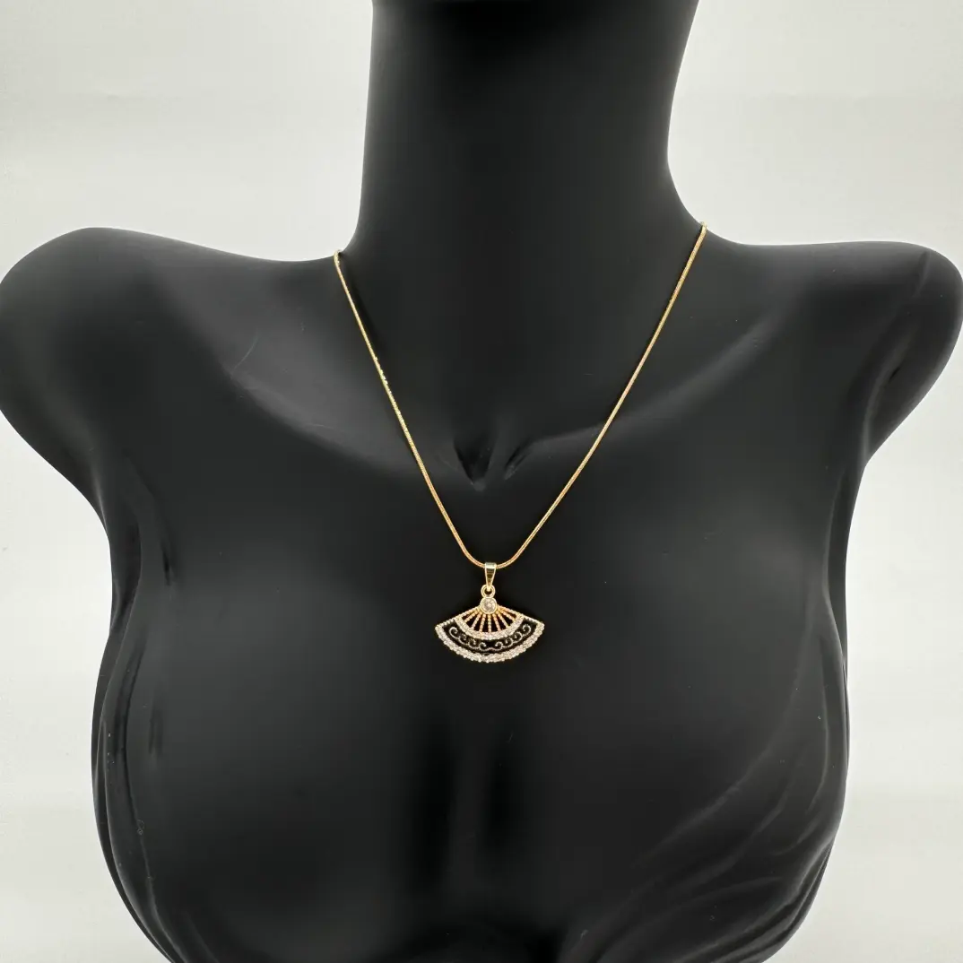 Çelik Yelpaze Siyah Trend Model Gold Kolye - 3