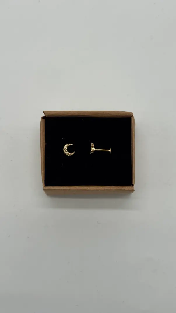 Cerrahi Çelik Gold Ay Taşlı Kıkırdak Piercing - 1