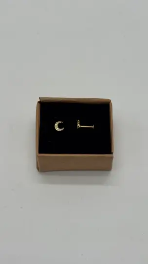 Cerrahi Çelik Gold Ay Taşlı Kıkırdak Piercing - 2