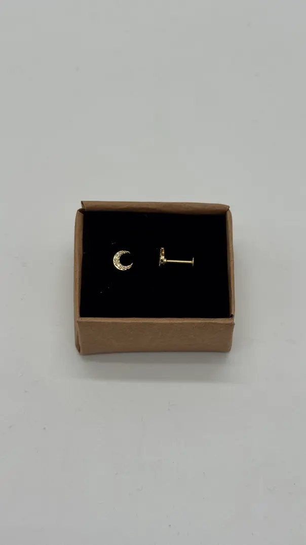 Cerrahi Çelik Gold Ay Taşlı Kıkırdak Piercing - 2