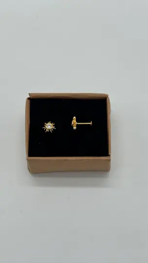 Cerrahi Çelik Gold Güneş Taşlı Kıkırdak Piercing - 2