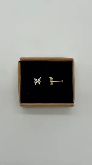 Cerrahi Çelik Gold Kelebek Taşlı Kıkırdak Piercing