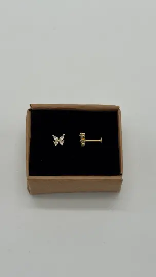 Cerrahi Çelik Gold Kelebek Taşlı Kıkırdak Piercing - 2
