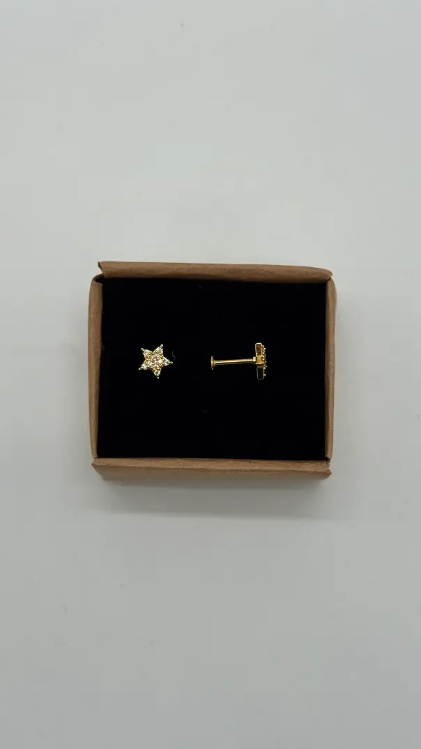 Cerrahi Çelik Gold Yıldız Taşlı Kıkırdak Piercing - 1
