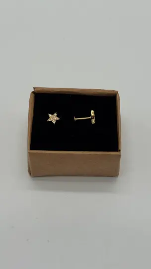 Cerrahi Çelik Gold Yıldız Taşlı Kıkırdak Piercing - 2