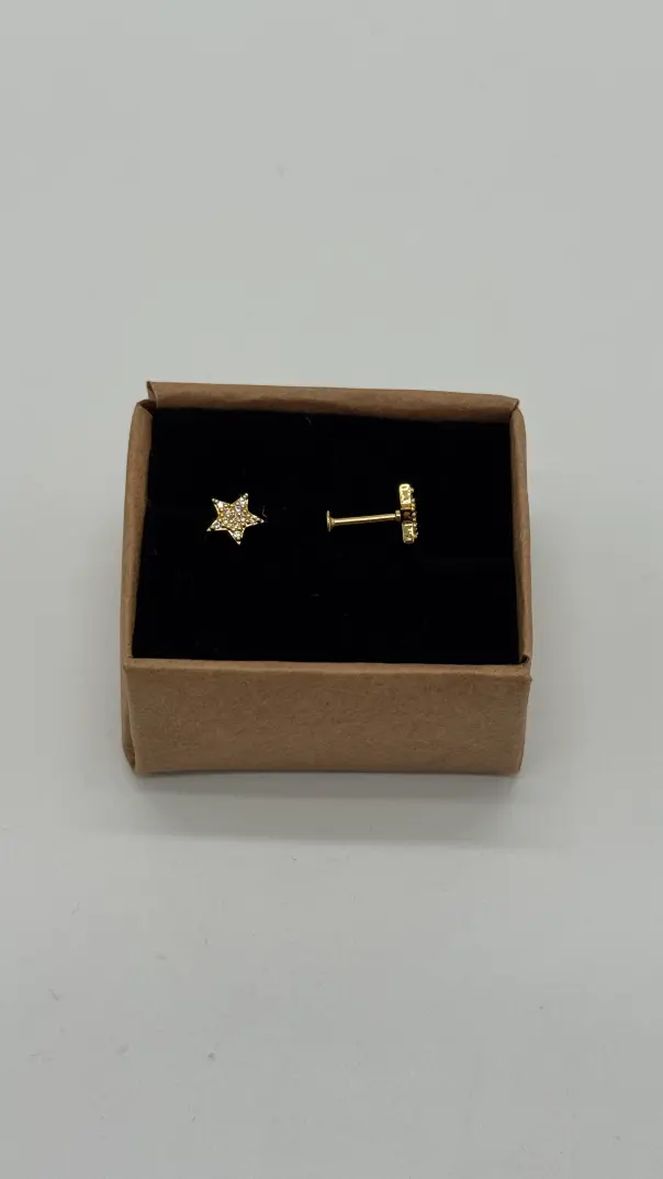 Cerrahi Çelik Gold Yıldız Taşlı Kıkırdak Piercing - 2