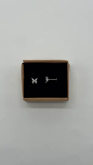 Cerrahi Çelik Silver Kelebek Taşlı Kıkırdak Piercing