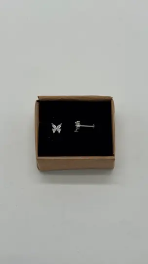 Cerrahi Çelik Silver Kelebek Taşlı Kıkırdak Piercing - 2