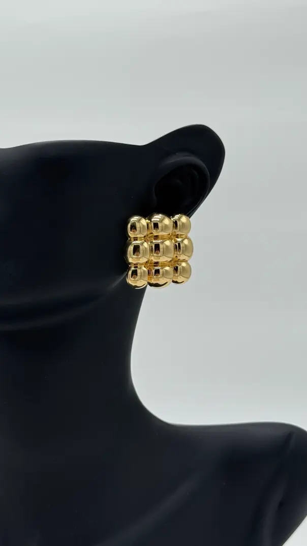 Gold Kare Büyük Şık Küpe - 2