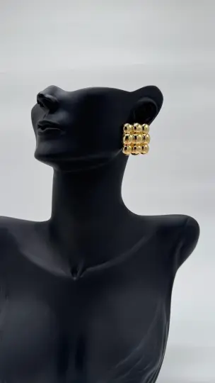 Gold Kare Büyük Şık Küpe - 3