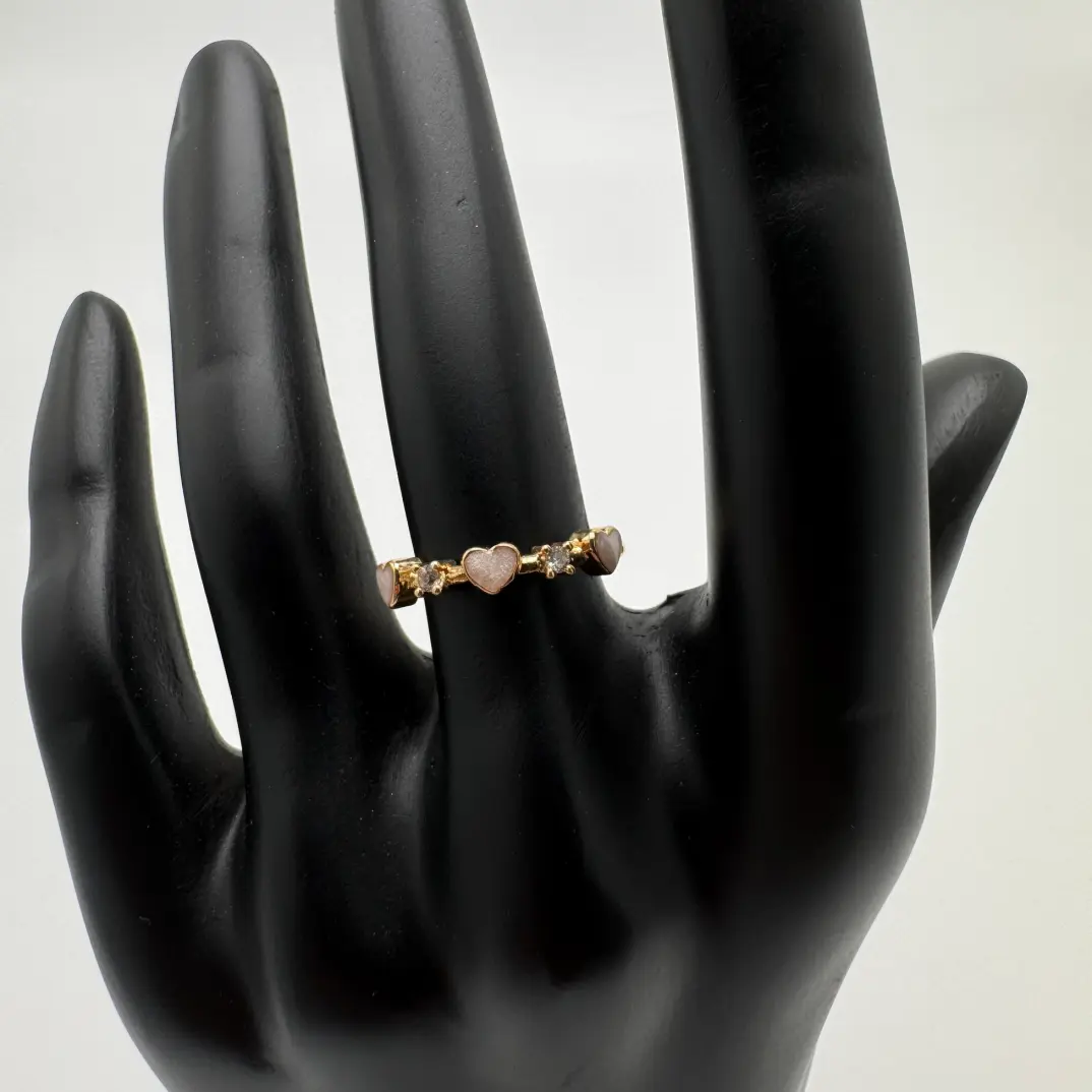 Gold Minimal Beyaz Kalp Detay Yüzük - 1