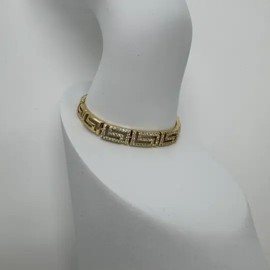 Özel Seri 14K Altın Kaplama Athena Gold Yunan Desen Taşlı Detay Bileklik