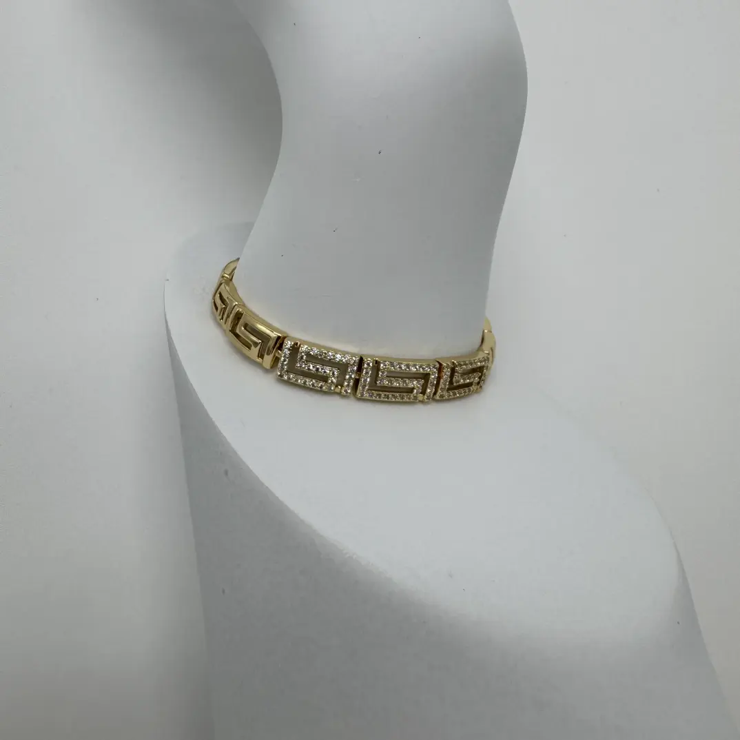 Özel Seri 14K Altın Kaplama Athena Gold Yunan Desen Taşlı Detay Bileklik - 1