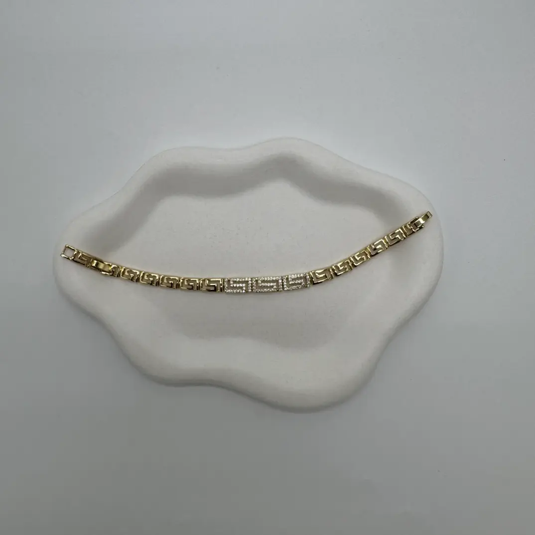 Özel Seri 14K Altın Kaplama Athena Gold Yunan Desen Taşlı Detay Bileklik - 3