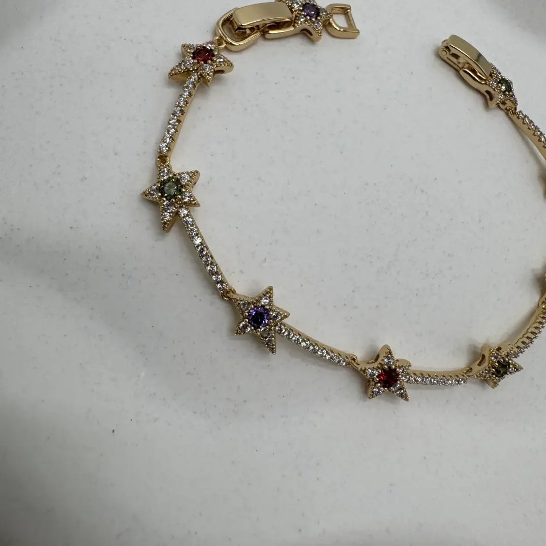 Özel Seri 14K Altın Kaplama Gold Starry Dreams Taş Detay Bileklik - 2