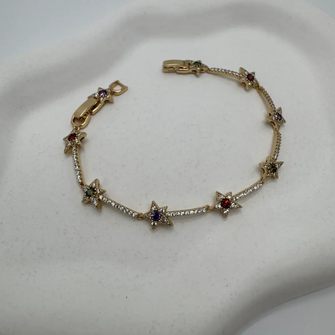 Özel Seri 14K Altın Kaplama Gold Starry Dreams Taş Detay Bileklik - 3