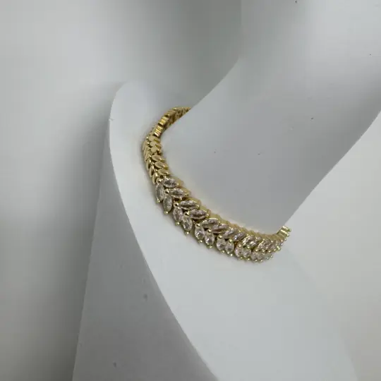 Özel Seri 14K Altın Kaplama Gold Vibe Balık Sırtı Taşlı Detay Bileklik - 2