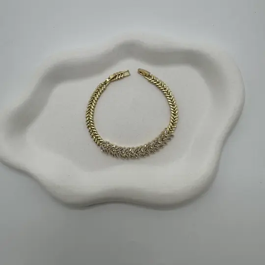 Özel Seri 14K Altın Kaplama Gold Vibe Balık Sırtı Taşlı Detay Bileklik - 3