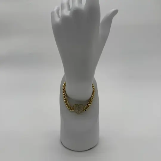 Özel Seri 14K Altın Kaplama Golden Crush Büyük Taşlı Kalp Detay Bileklik