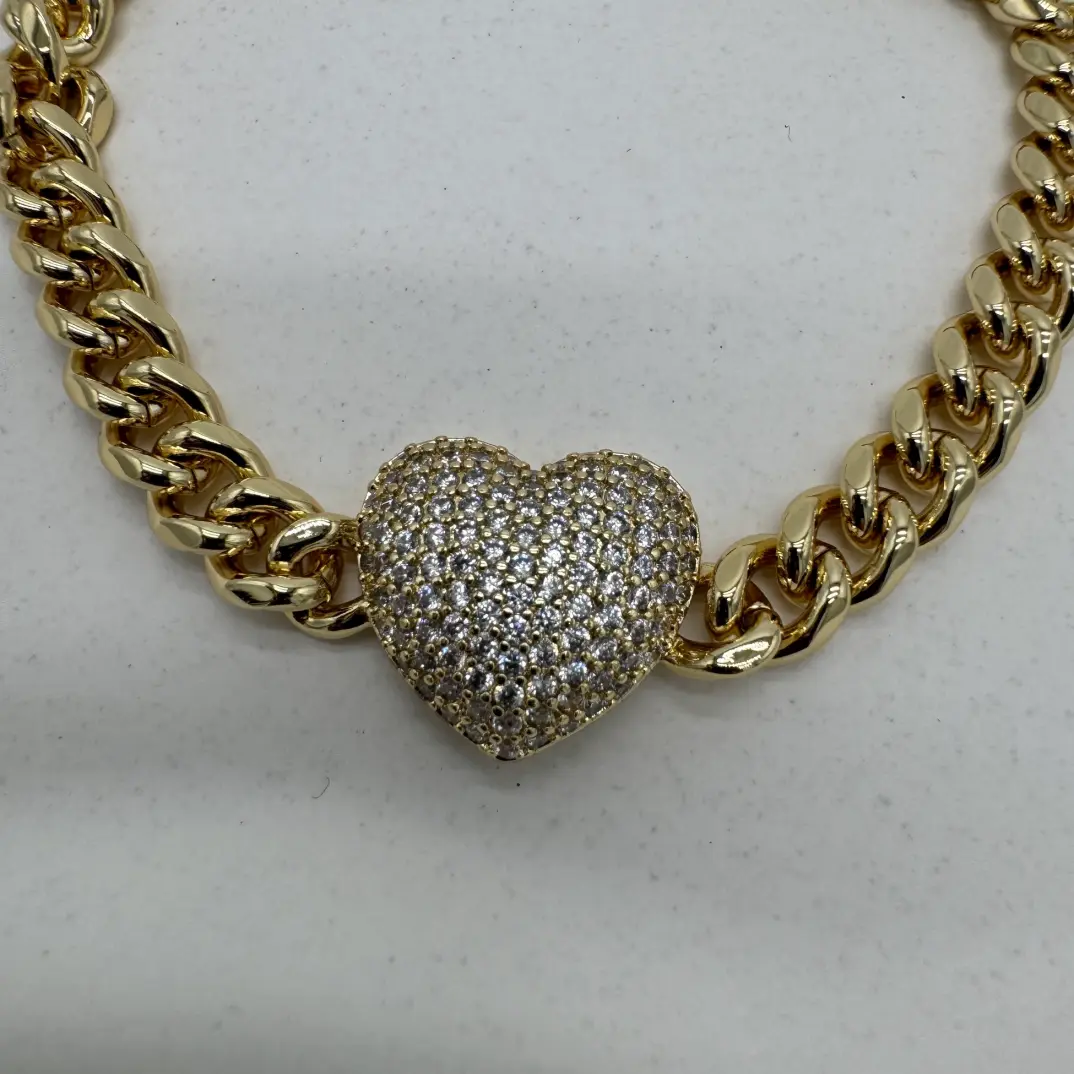 Özel Seri 14K Altın Kaplama Golden Crush Büyük Taşlı Kalp Detay Bileklik - 2