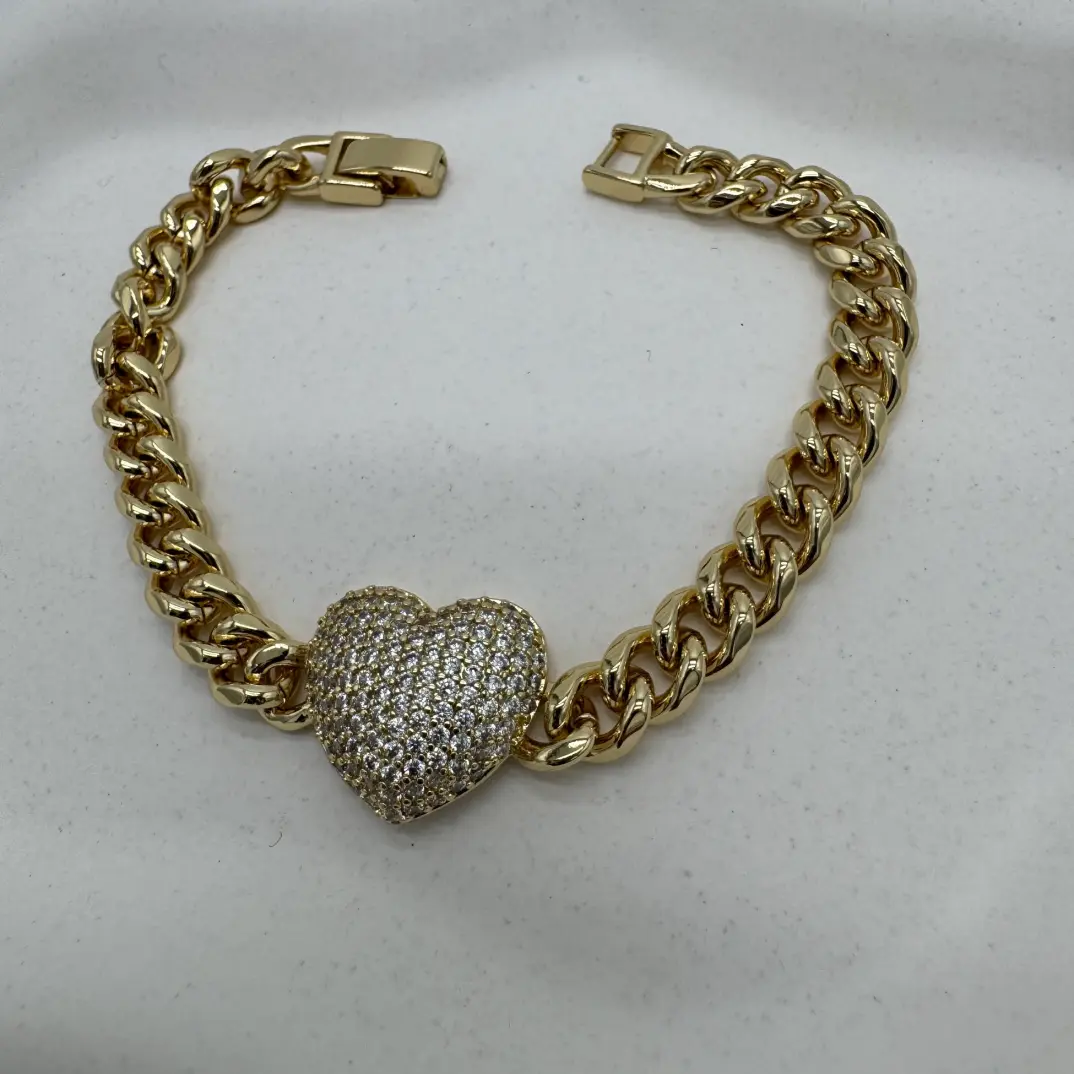 Özel Seri 14K Altın Kaplama Golden Crush Büyük Taşlı Kalp Detay Bileklik - 4