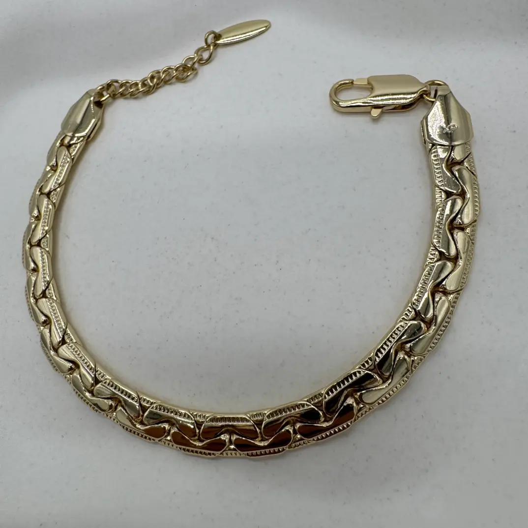 Özel Seri 14K Altın Kaplama Golden Flow Dalgalı Zincir Detay Bileklik - 4