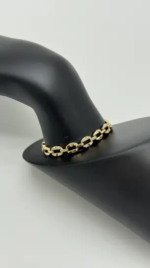 Özel Seri 14K Altın Kaplama Lustre Yuvarlak Motifli Taş Detay Bileklik - Gold