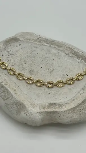 Özel Seri 14K Altın Kaplama Lustre Yuvarlak Motifli Taş Detay Bileklik - Gold - 2
