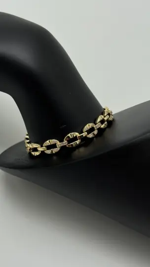 Özel Seri 14K Altın Kaplama Lustre Yuvarlak Motifli Taş Detay Bileklik - Gold - 3