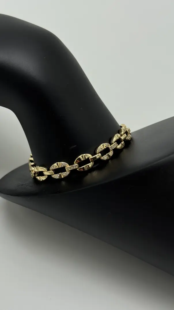 Özel Seri 14K Altın Kaplama Lustre Yuvarlak Motifli Taş Detay Bileklik - Gold - 3