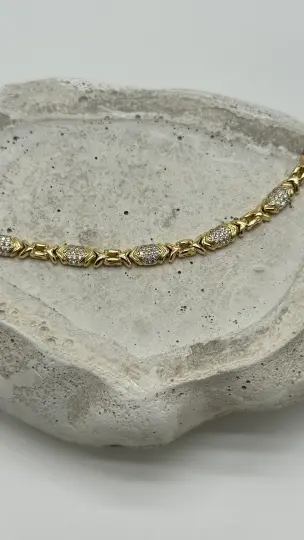 Özel Seri 14K Altın Kaplama Serena Oval Taşlı Taş Detay Bileklik - Gold - 2