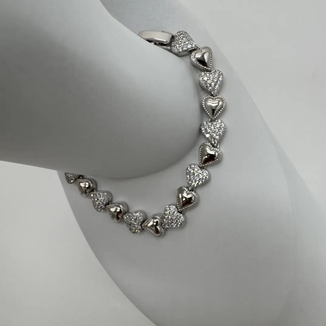 Özel Seri 14K Altın Kaplama Silver Queen Taşlı Kalp Detay Bileklik - 1