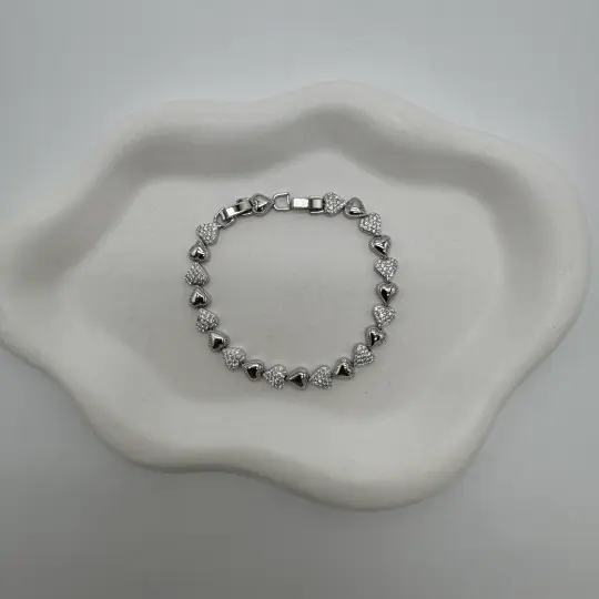 Özel Seri 14K Altın Kaplama Silver Queen Taşlı Kalp Detay Bileklik - 3