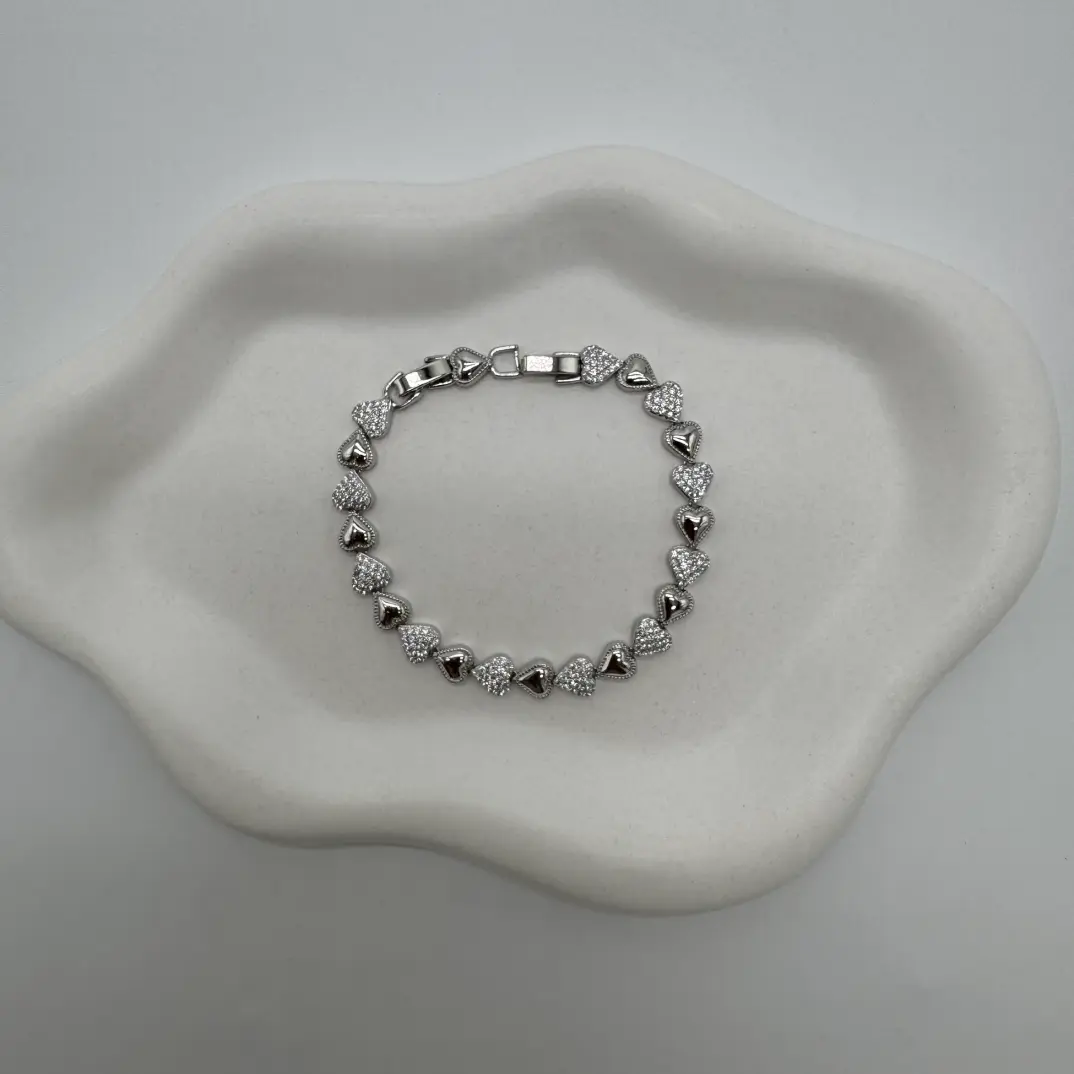 Özel Seri 14K Altın Kaplama Silver Queen Taşlı Kalp Detay Bileklik - 3