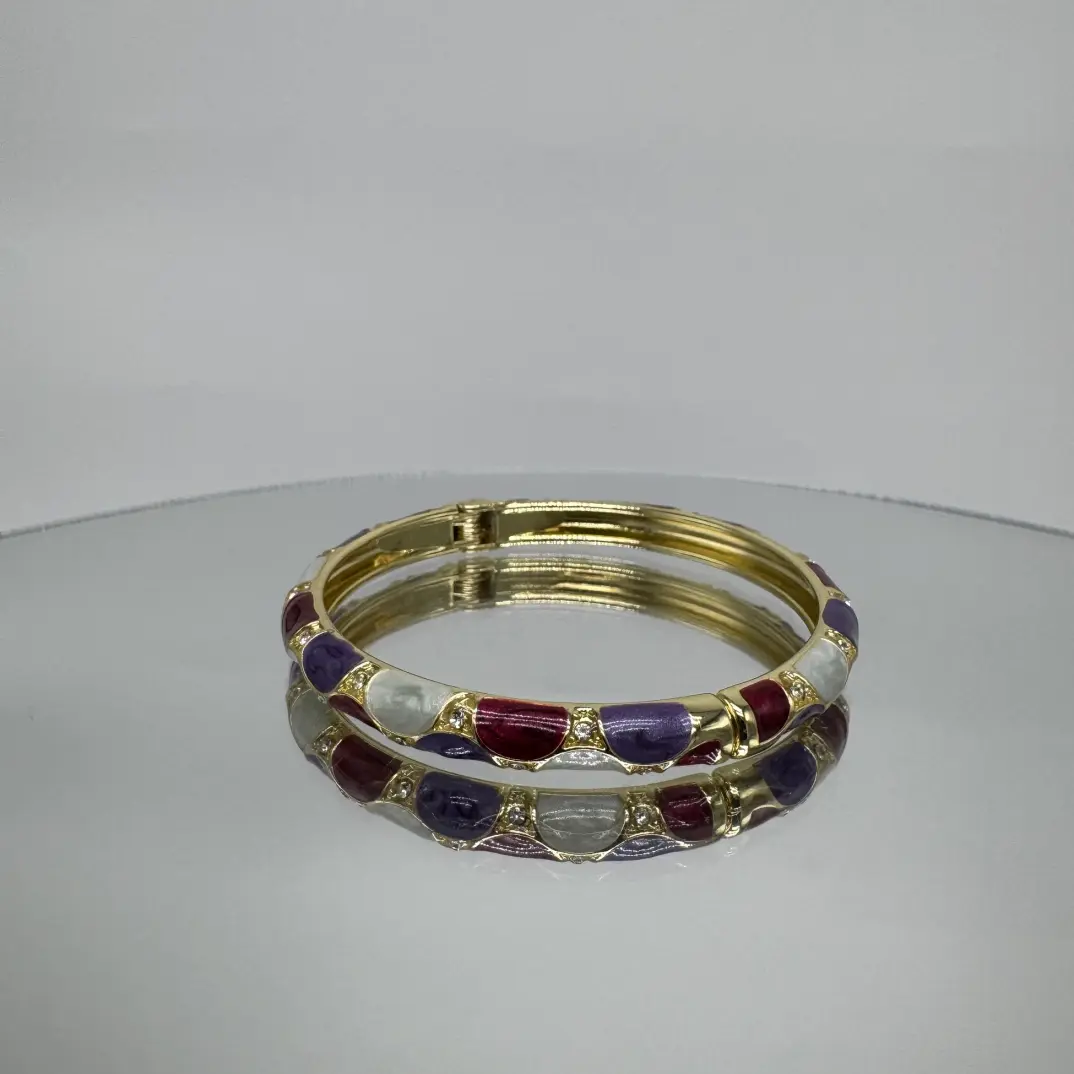 Özel Seri Bordo Lila Detay Vintage Kelepçe Bileklik - Gold - 1