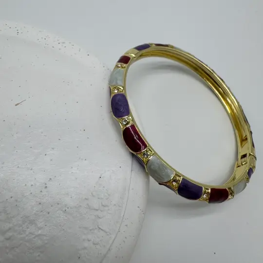 Özel Seri Bordo Lila Detay Vintage Kelepçe Bileklik - Gold - 2