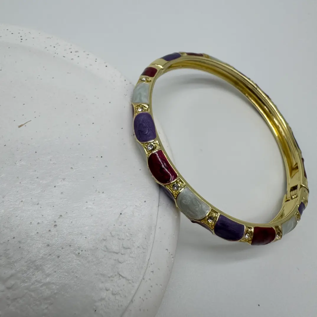 Özel Seri Bordo Lila Detay Vintage Kelepçe Bileklik - Gold - 2