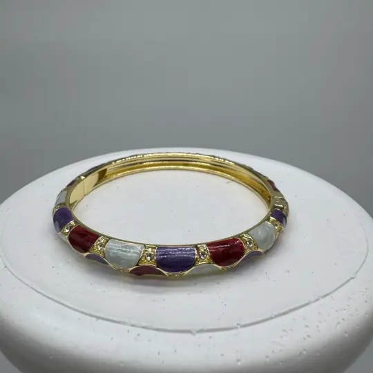 Özel Seri Bordo Lila Detay Vintage Kelepçe Bileklik - Gold - 3