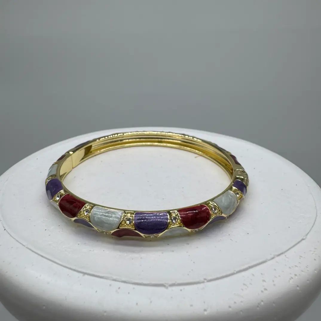 Özel Seri Bordo Lila Detay Vintage Kelepçe Bileklik - Gold - 3