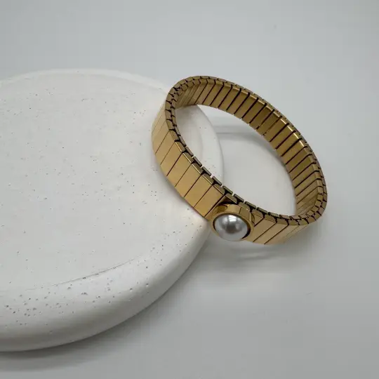 Özel Seri Çelik İnci Detay Vintage Model Kelepçe - Gold - 2