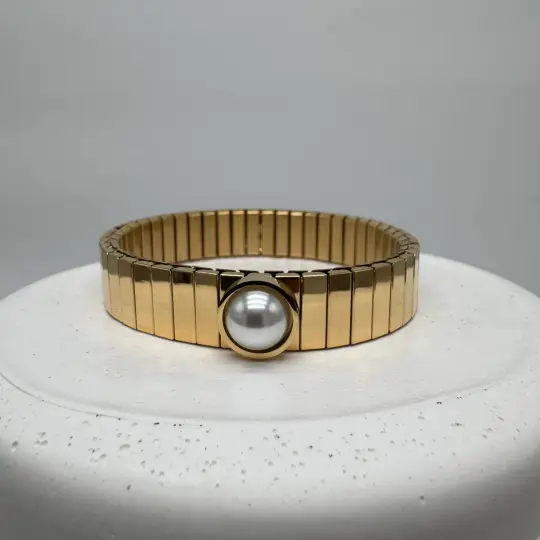 Özel Seri Çelik İnci Detay Vintage Model Kelepçe - Gold - 3